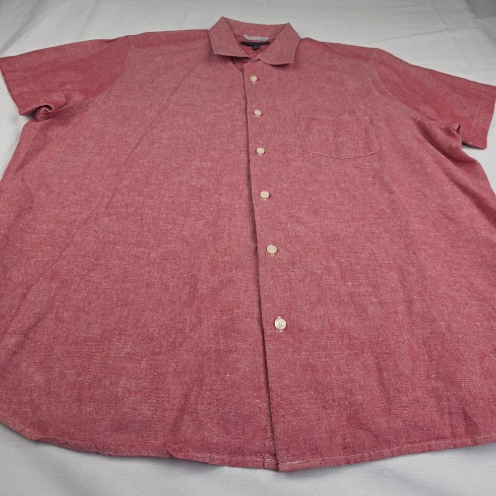 Banana Republic Linen Shirt Mens XL Pink Short Sleeve Button Up Beach Cotton